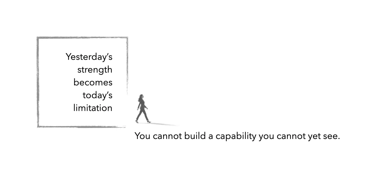 Professional adapting to AI-native capabilities as traditional workplace strengths evolve in the age of artificial intelligence.